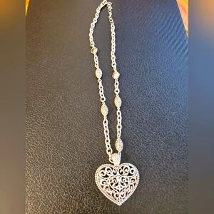 Elegant Silver Tone Heart Pendant Necklace